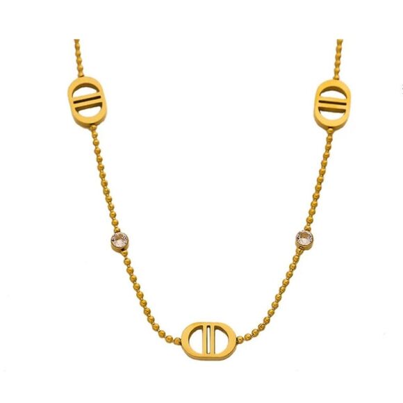 Gold Plated Designer Fashion CD Necklace with Crystal Accents - Picture 7 of 8